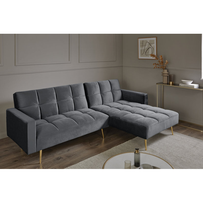 Shiflet Upholstered Corner Sofa, Platin Grey Velvet