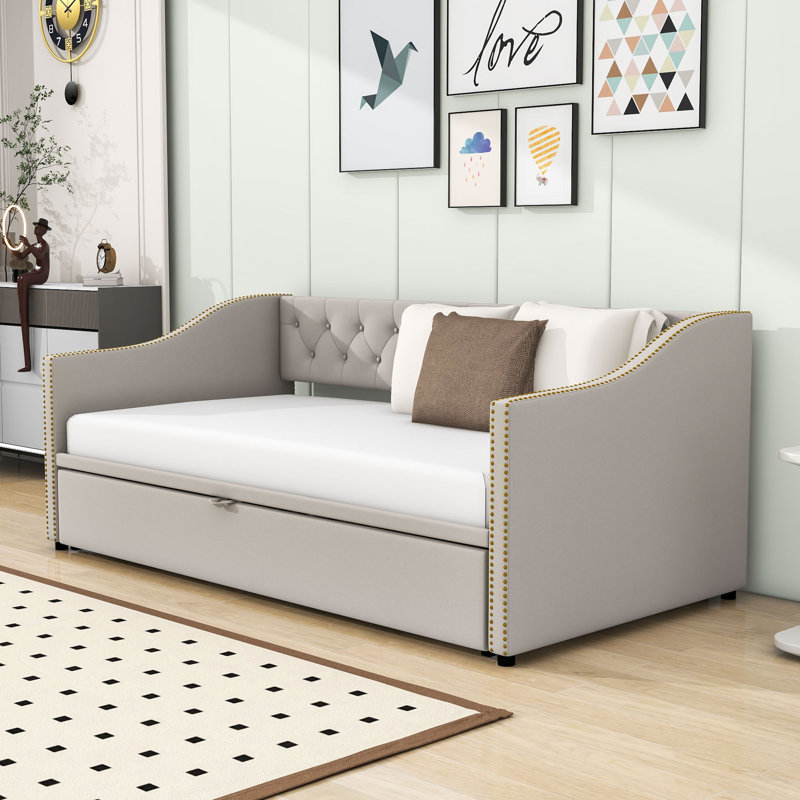 Twin Upholstered Daybed with Trundle, Gray
