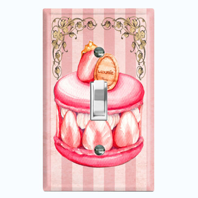 Metal Light Switch Plate Outlet Cover (Rose Petal Macaron Pink Strawberry Stripes Frame - Single Toggle)