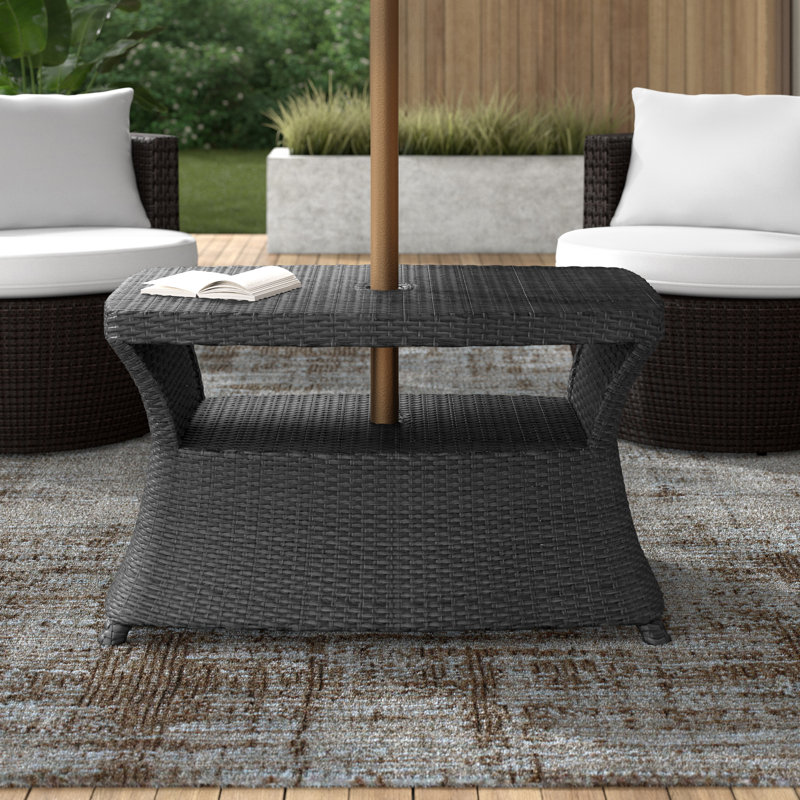 Zyta Rectangular Metal Outdoor Side Table With Umbrella Hole , 34'' in. W 22'' in. D, Gray