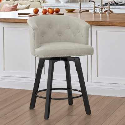 26"Swivel Upholstered Counter Stool With Metal Frame