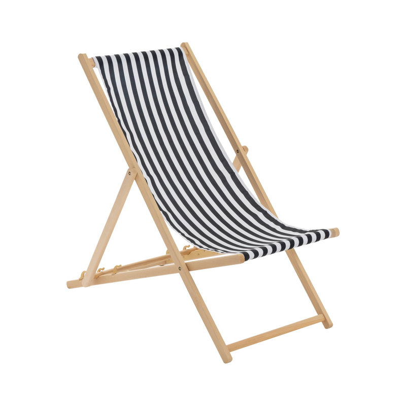 Folding Deck Chair, Black/White