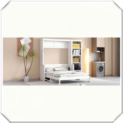 Murphy Bed Desk Bookshelf Practical Functional Compact Space-Saving Design,Full / Double