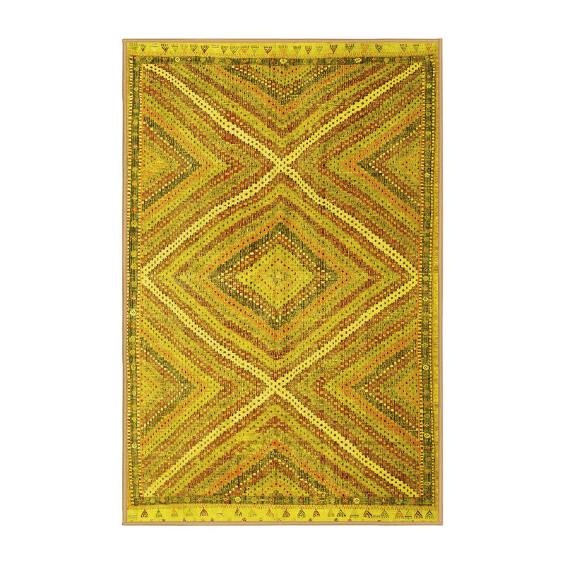 Tapis contemporain jaune 843 lavable à la machine, Rectangle 7 pi x 9 pi