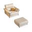 Chaise avec accoudoirs à coussin en cuir véritable blanc crème avec repose-pieds