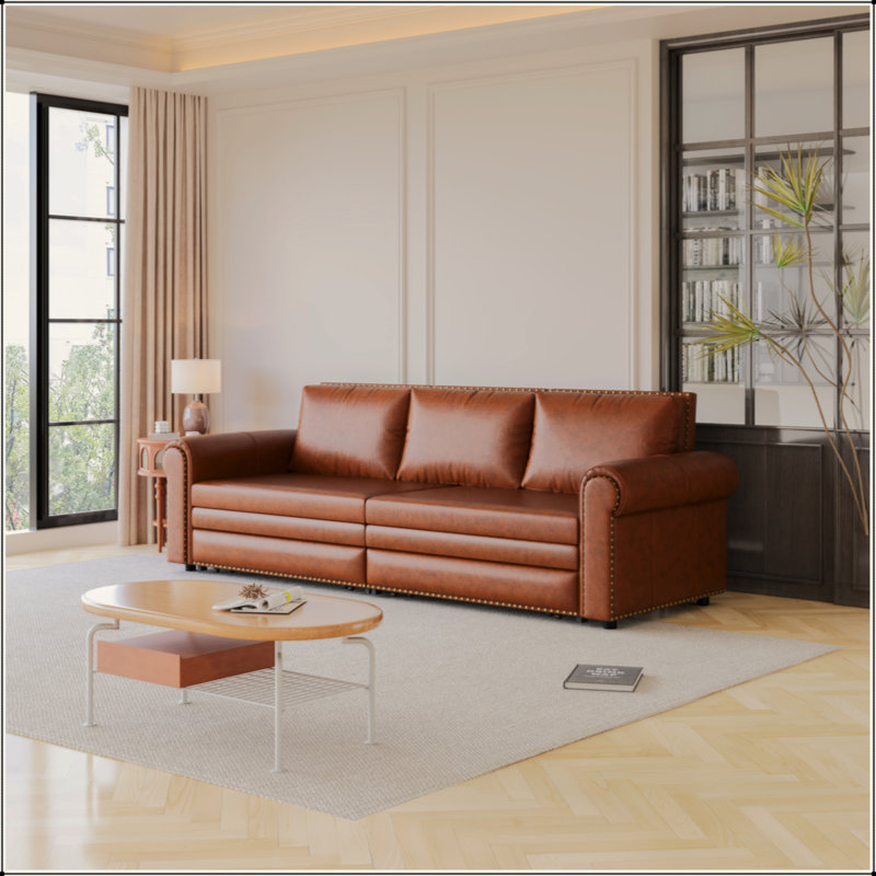 Chesterfield Sofa,93.7" King Pull Out Sofa Bed,3-In-1 Convertible Sleeper Sofa With Nailhead Trim & Rolled Arm,Multi-Functional Sofa Bed For Living Room,Bedroom