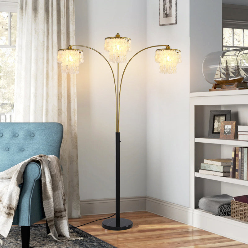 Lampe sur pied à arche dorée moderne 3 lumières 90 "Brio, Doré, Noir et or, 90"