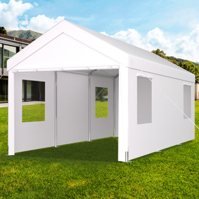 12' X 20' Heavy Duty Car Port Canopy. Galvanized Steel Construction, 2 Doors & 4 Vent Windows. Protected Cover, Simple Assembly For Vehicle, Boat, Outdoor Storage Carport Garage With Frame. Doors,