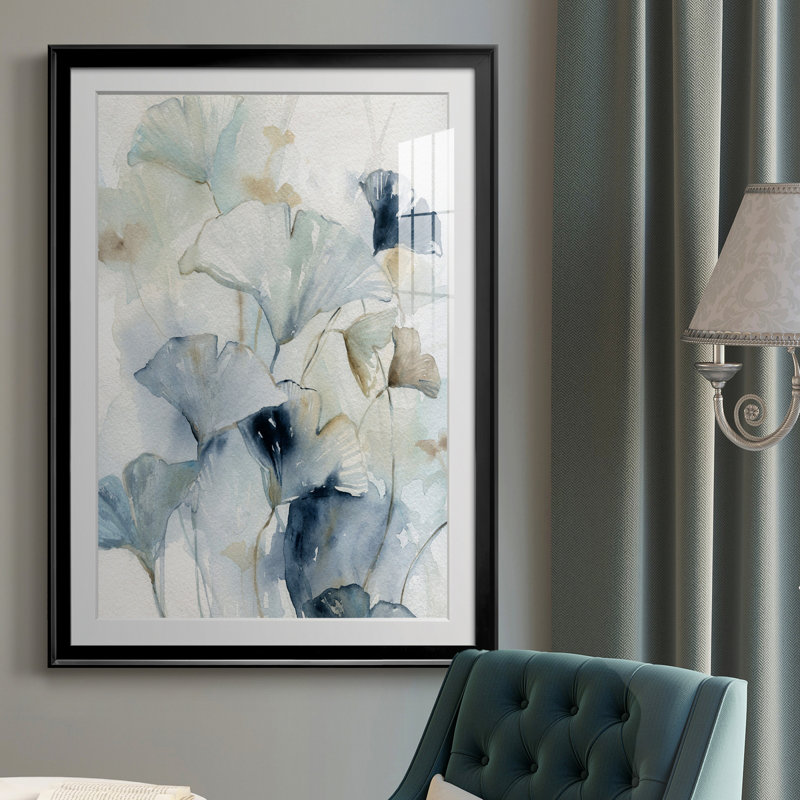 Indigo Ginkgo I - peinture sur toile encadrée, Noir, H 30,5 po x l 42,5 po x P 1,5 po