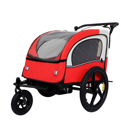 Remorque 2 en 1 pour enfants avec siège à deux places et poussette jogger pliable avec harnais de sécurité à 5 points, roue avant pivotante et sac de rangement (capacité de 88 lb)