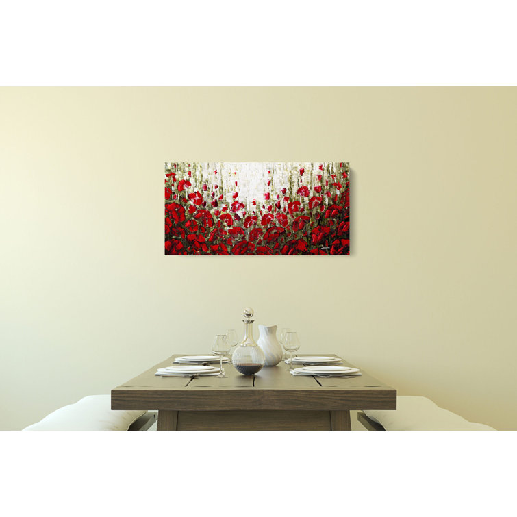 " Olive Red Poppies " Painting Print on Canvas