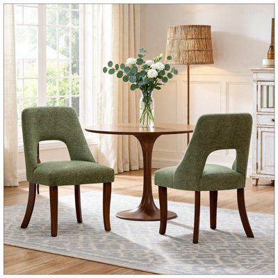 Dining Chair Set of 2,Upholstered Chenille Fabric Dining Chair Curved Solid Wood Legs, Elegant Tufted Club Dining Room Kitchen Room Dining Chair,Green