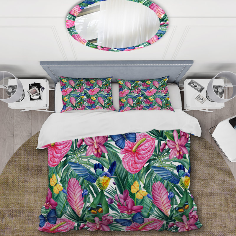 Ensemble de housse de couette en microfibre rose / vert / bleu 3 pièces