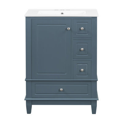 Hutton 24" Freestanding Bathroom Vanity with Ceramic Sink, Drawers & Shelves