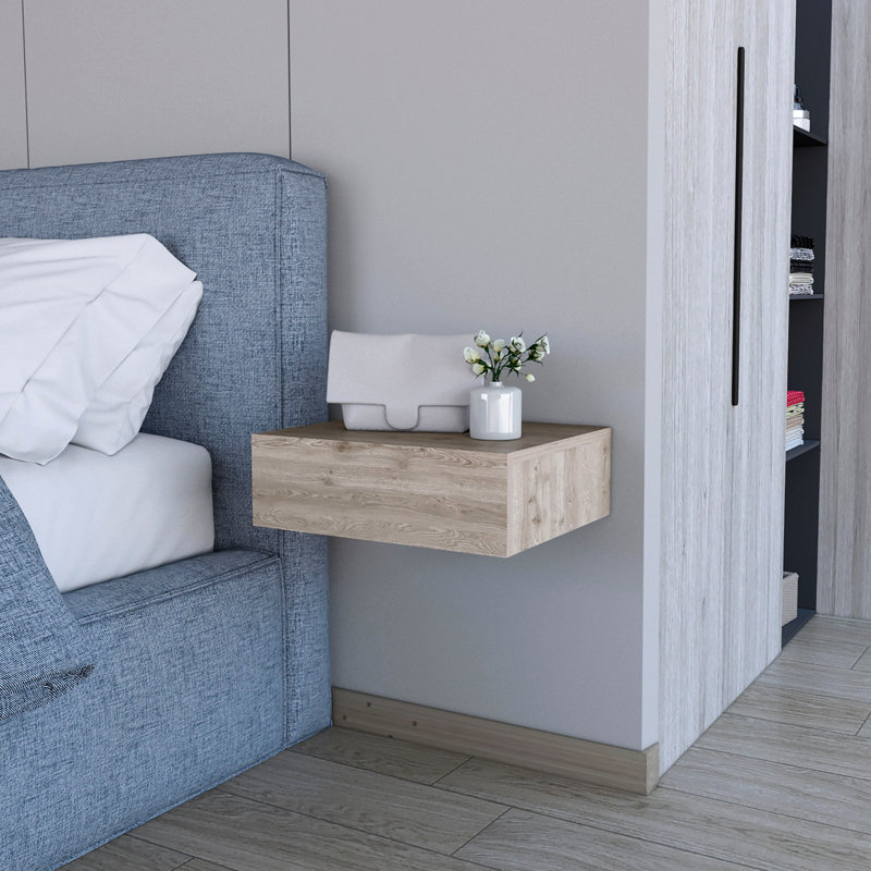 Stylish Bedroom Nightstand In Gray With Ample Drawer Capacity Floating Storage For Bedrooms, Light Gray