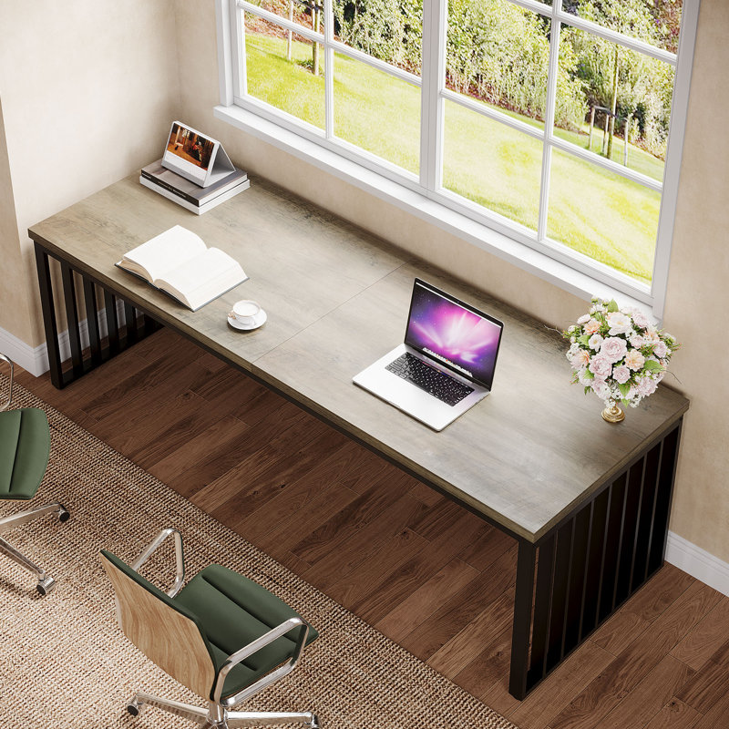 78.7" Extra Long 2-Person Computer Desk with Metal Legs, Gray/Black