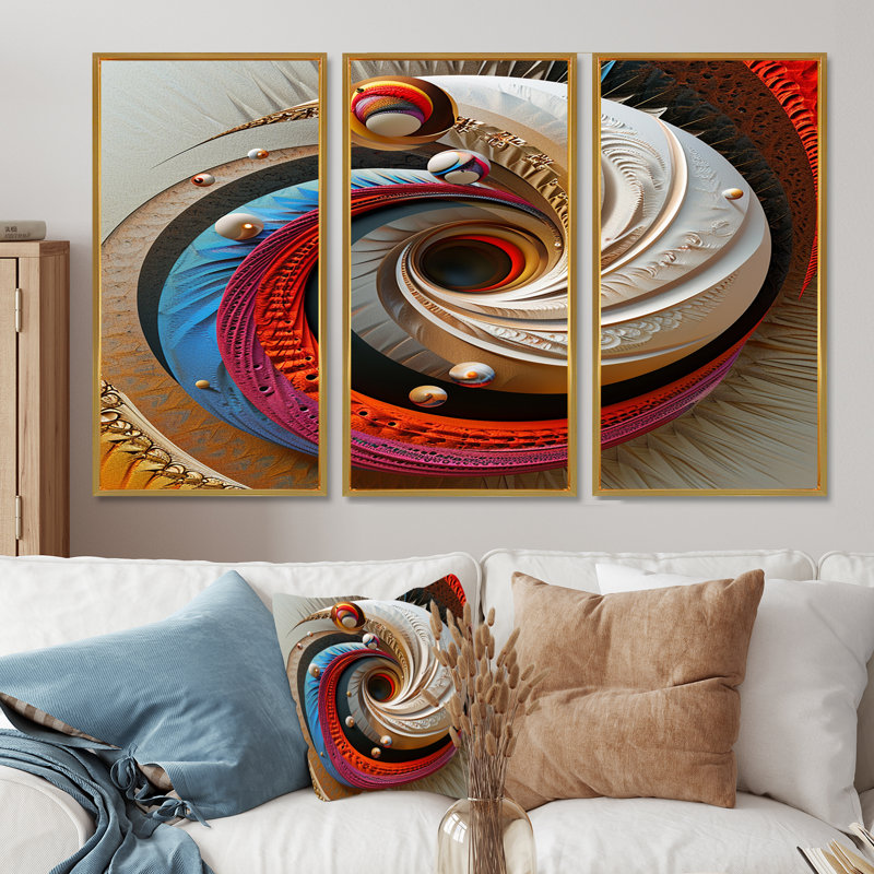 Tourbillon coloré - ensemble de décoration murale spirale abstraite, Cadre flottant doré, H 28 po x l 36 po x P 1 po