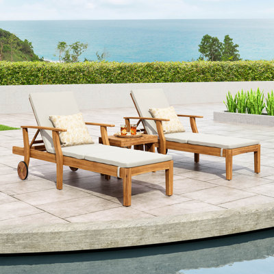 Sonntag Outdoor Acacia Wood Chaise Lounge with Table , Cushion Included