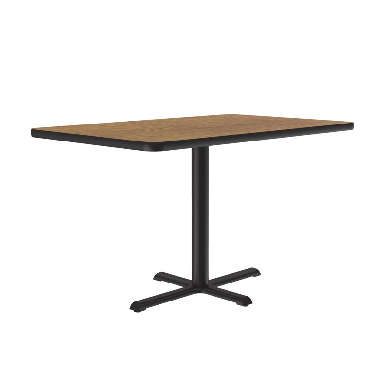 Correll 30x42 Café Bistro Bar Table, Rectangular, Medium Oak Thermal Fused Laminate Top, Black Cast Iron Base, Levelling Glides
