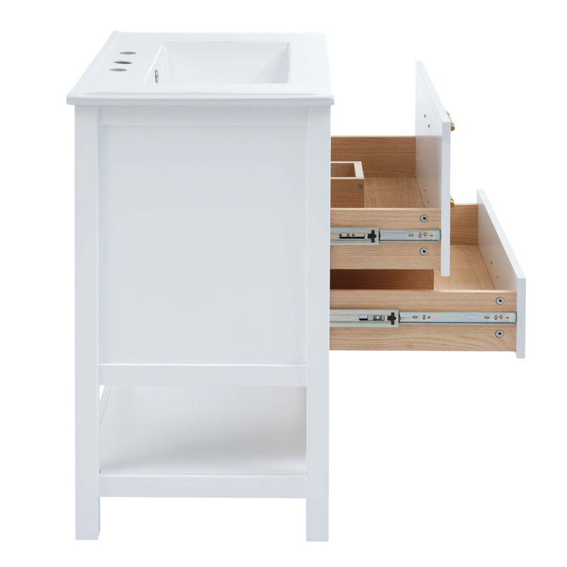 [Viedo] Ensemble de meuble-lavabo moderne 30 po bleu marine / blanc avec rangement ouvert, deux tiroirs, Blanc