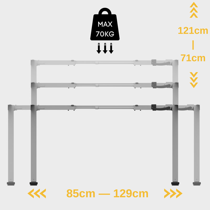 121cm H x 129cm W x 67cm D Desk Base, Silver