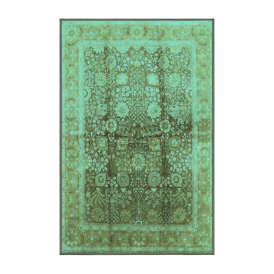 Tapis oriental en laine / polyester tissé à la machine en turquoise / brun