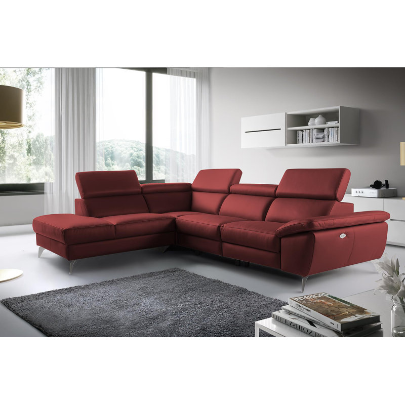 La Crosse Genuine Leather Electric Reclining Corner Sofa, Left Hand Facing, Red