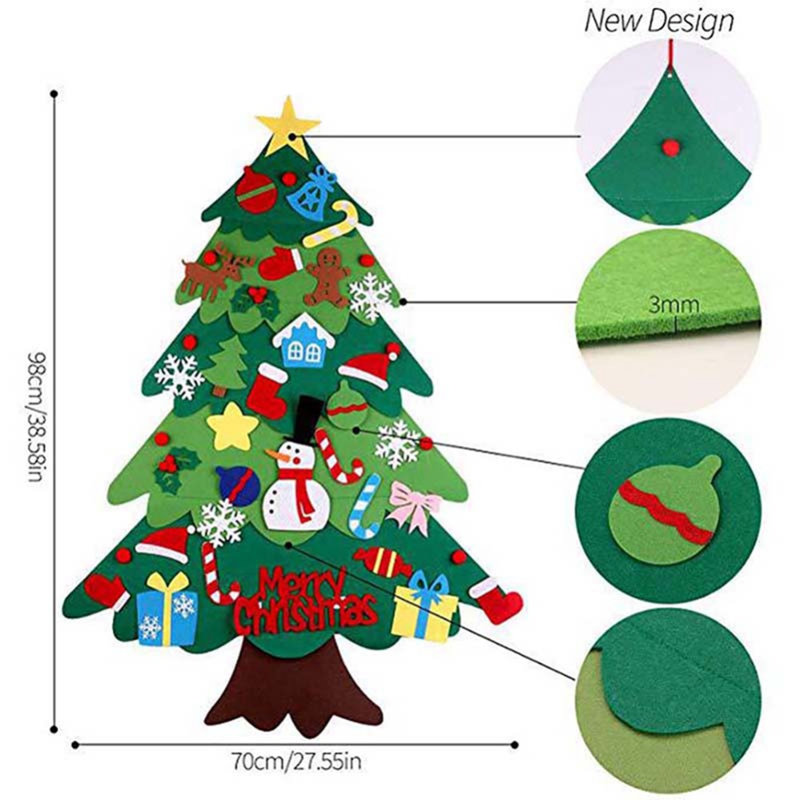 Arbre de Noël en feutre bricolage 3,3 pi avec 32 pièces, arbre de Noël mural, mon premier arbre de Noël