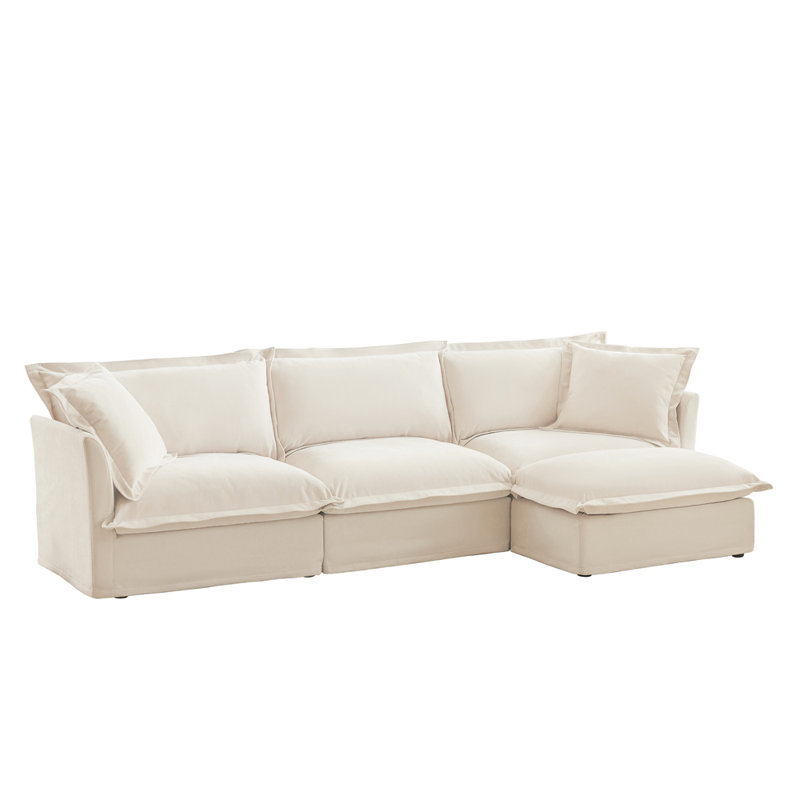 Canapé contemporain avec repose-pieds, Crème, crème, 4, H 34,61 po x l 120,01 po x P 55,01 po