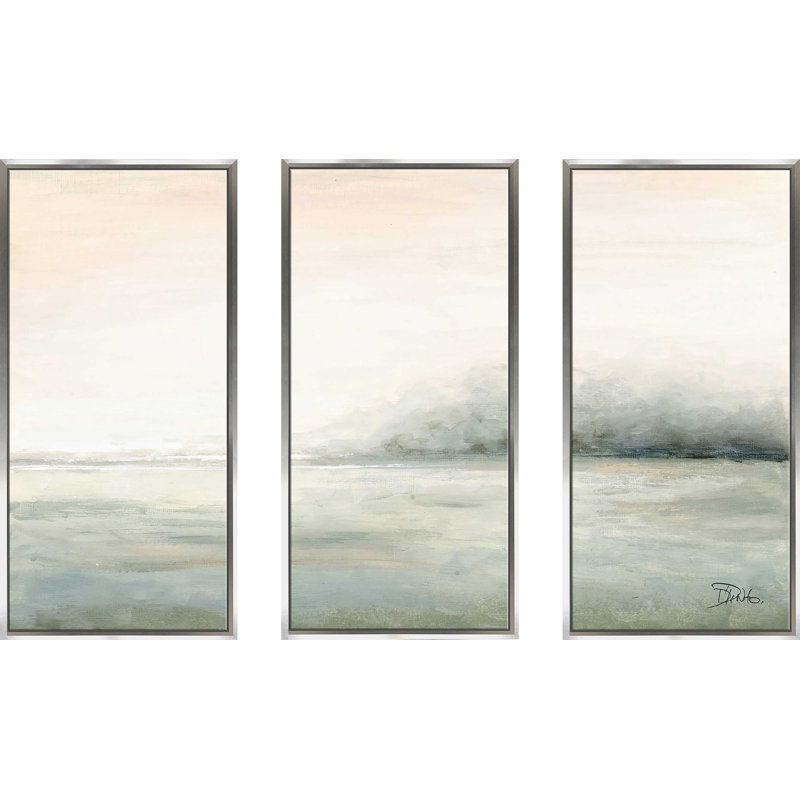 Lumière brouillard - 3 pièces, peinture sur toile à cadre flottant, L 52,5 po x H 33,5 po