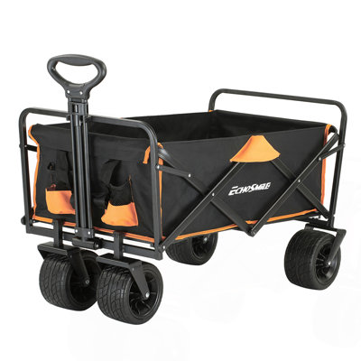 Heavy Duty 350 Lbs Capacity Collapsible Wagon, Outdoor Folding Camping Wagons, Grocery Portable Utility Cart, Adjustable Rolling Carts, All Terrain Sports Wagon with Big Wheels by Boahaus