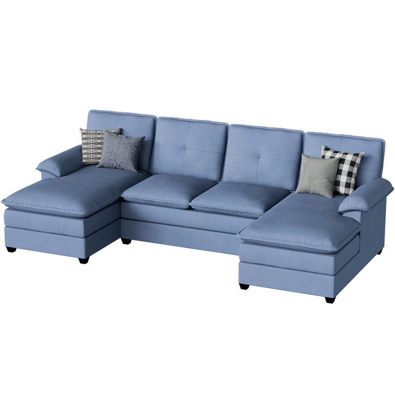 Rezarta 3-Piece Upholstered Sectional, Light Blue Linen Blend