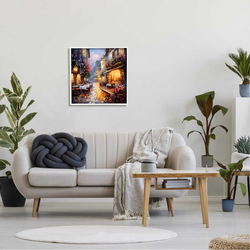 Bistro floral français, Giclée encadrée blanc bord de mer, H 24 po x l 24 po x P 1,5 po