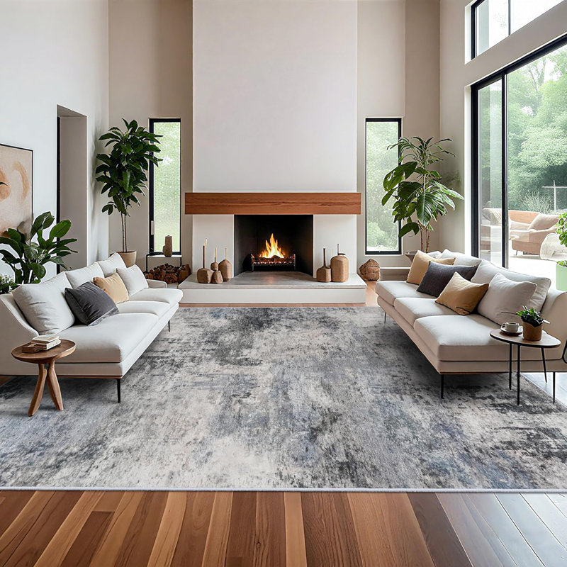 Washable Area Rug - Living Room Large Abstract Area Rug Soft Indoor Low Pile Carpet for Bedroom, Dining Room Non-Slip Backing Stain Resistant Distressed Decor Washable Mat Blue
