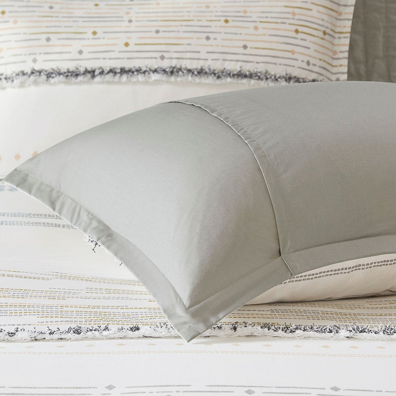 Édredon 100% coton imprimé double / grand / gris avec ornement chic et moderne, Blanc cassé/gris