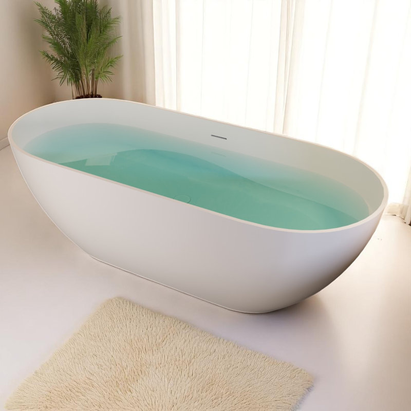 63'' x 29.5'' Freestanding Soaking Solid Surface Stone Resin Bathtub, Matte White