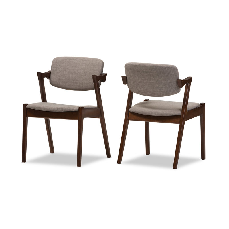Kayara Arm Chair in Grey Fabric and Brown Solid Wood, 30.51'' H X 19.69'' W X 21.26'' D