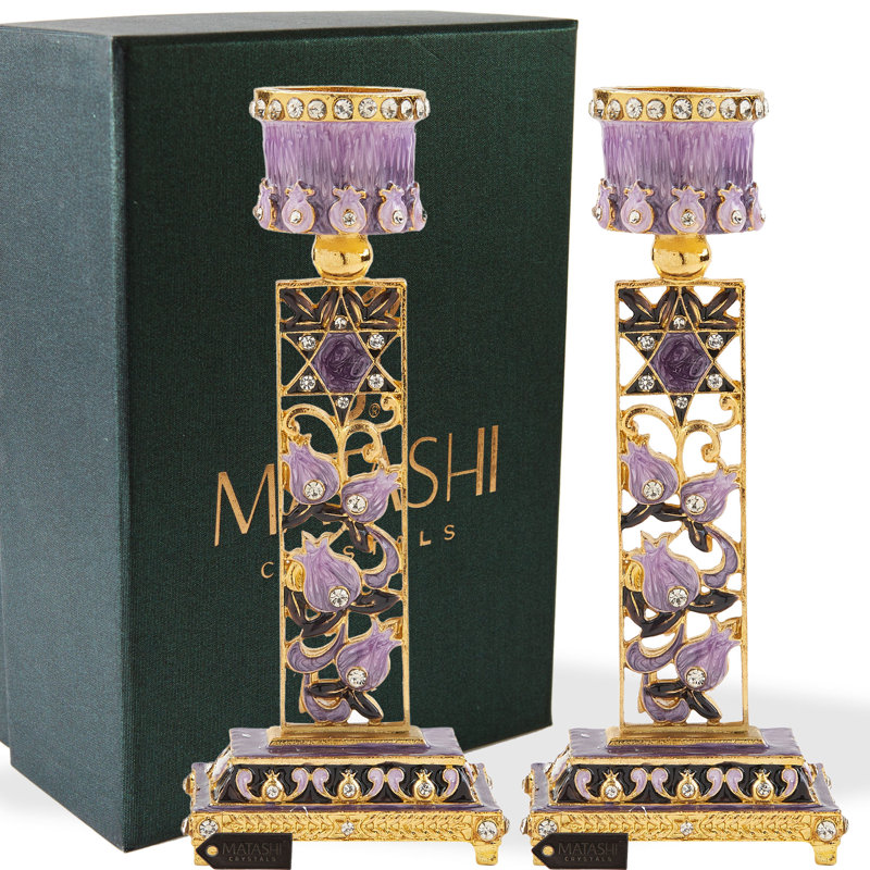 5.9'' H Pewter Tabletop Candlestick, Purple