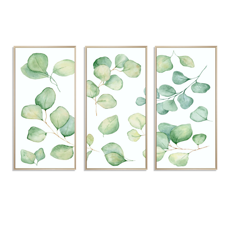 Illustration de feuilles d'eucalyptus isolées sur fond blanc I - Ensemble de 3 toiles encadrées traditionnelles, Brun