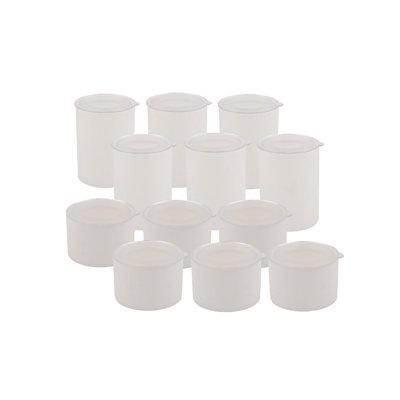 Ensemble de boîtes de rangement en plastique durable (12 pièces), blanc | 6 boîtes: 4,0 x 4,0 x 5,3 pouces (27,1 oz liq.), 6 boîtes: 4,0 x 4,0 x 2,8 pouces (13,5 oz liq.) | 100% sans BPA, va au lave-vaisselle, idéal pour organiser la maison et le bureau