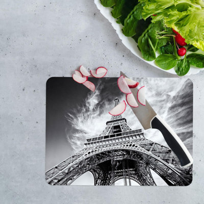 Panneau de verre tour Eiffel avec paysage parisien pour le service et la coupe