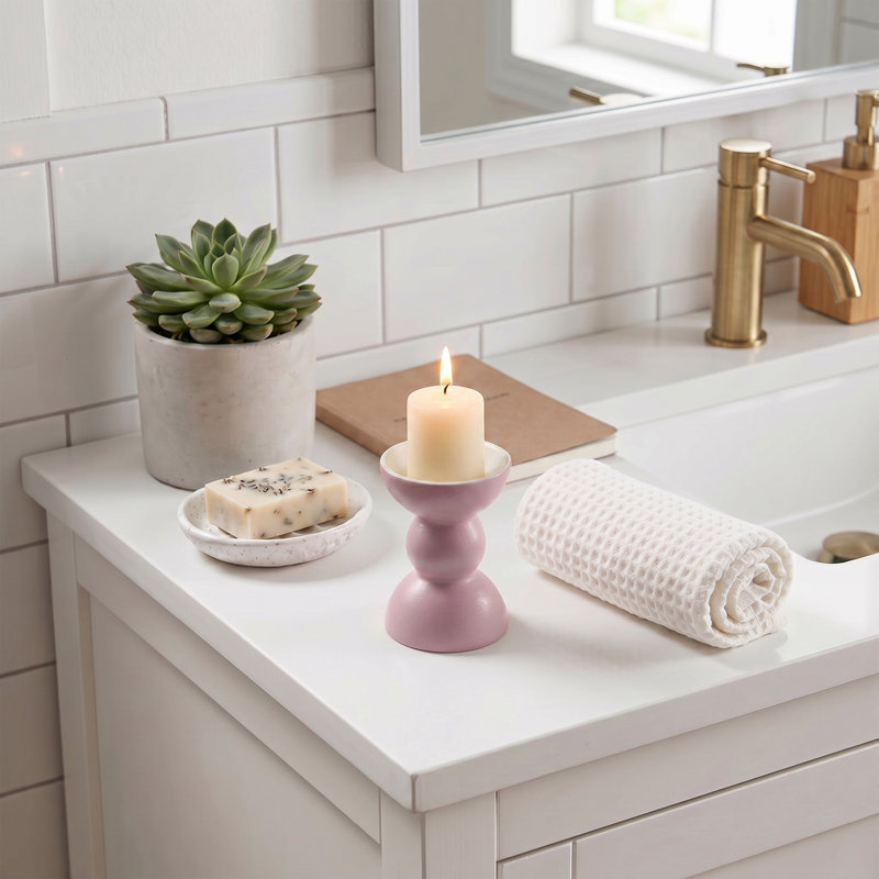 Porte-bougie piédestal en céramique - rose, Rose