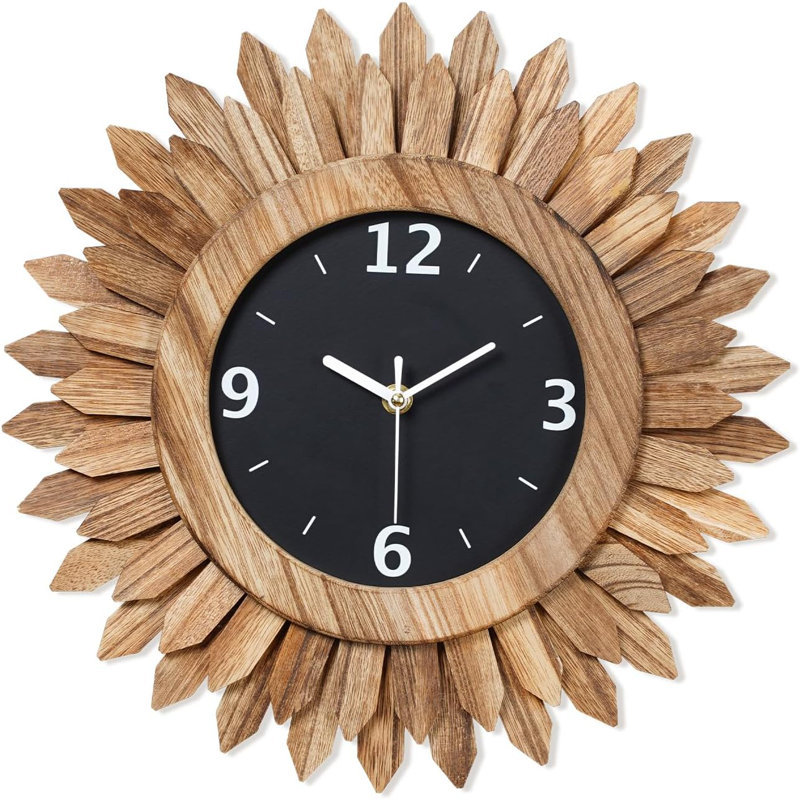 Horloge murale 14 po en bois rustique Boho Sunburst
