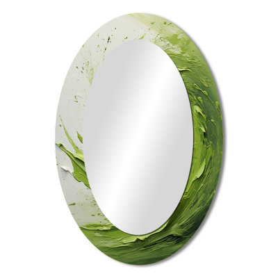 Green And White Whsipering Abstract Spiral V - Large Oval Wall Mirror On Metal