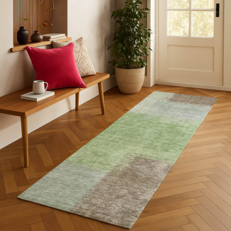 Tapis abstrait lavable à la machine intérieur / extérieur ACN2341, Tapis de couloir 2 pi 3 po x 7 pi 6 po