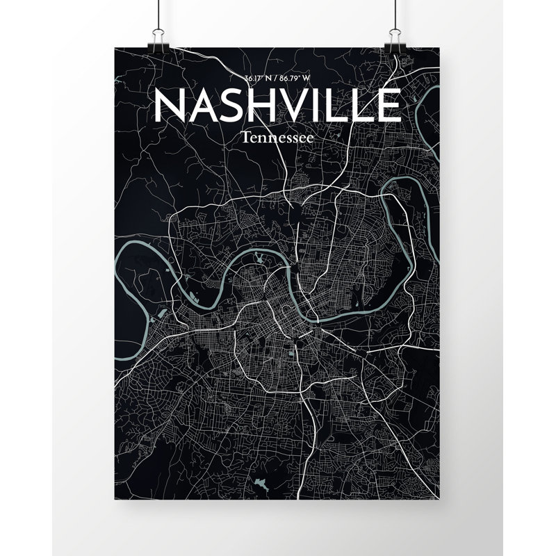 Nashville City Map 1 Piece Wall Art, 127.4 cm H x 61 cm W