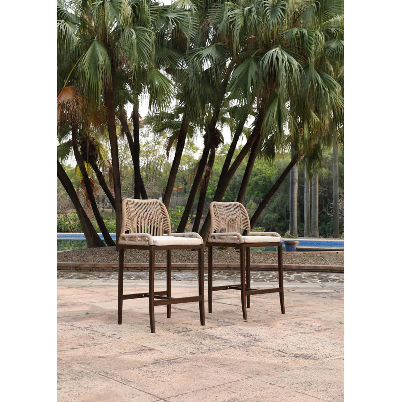 Tabourets de bar modernes en osier et en aluminium avec coussin ergonomique pour l'intérieur et l'extérieur