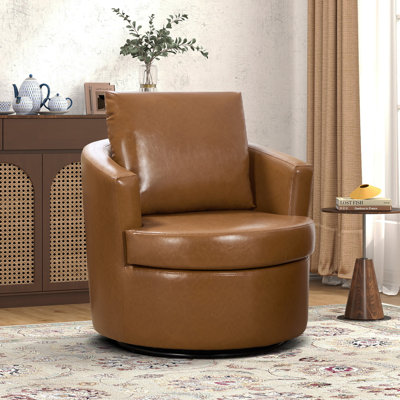 Francois 32.3" W Upholstered Swivel Barrel Chair