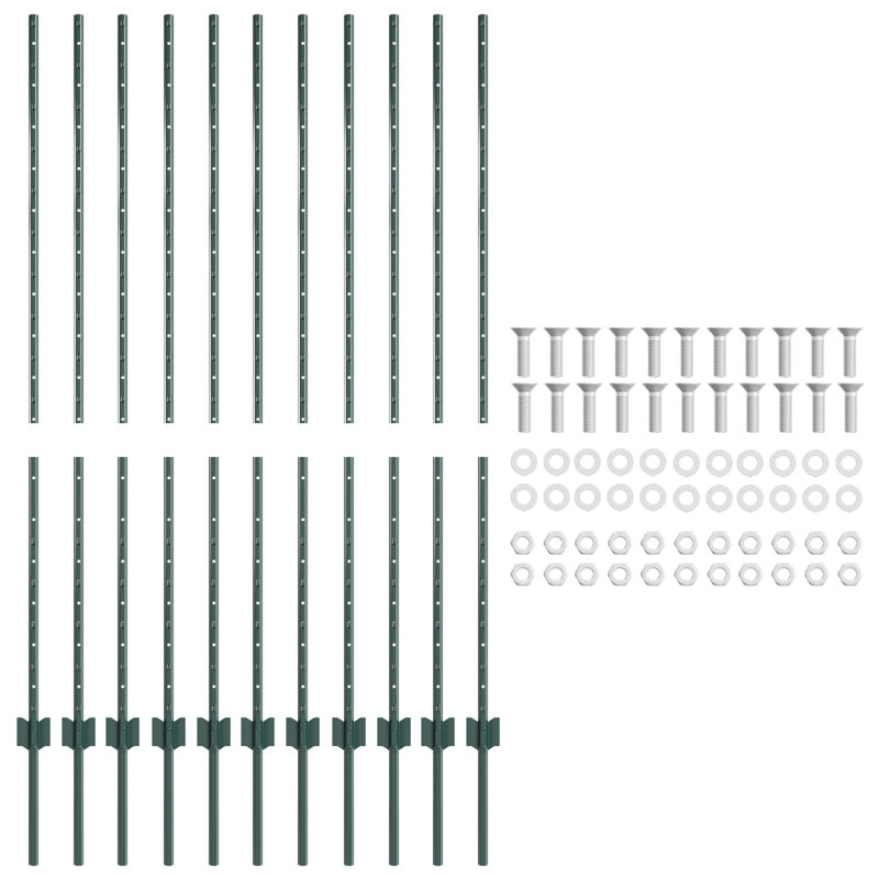 Fence Posts 11 Pcs U-Channel Steel, 140cm H x 8.5cm W, Green