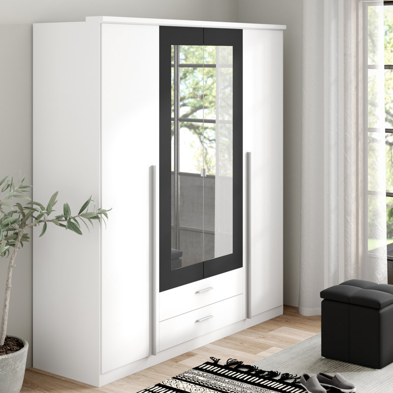 Krefeld 4 Door Wardrobe, Alpine White/Metallic Grey, 199cm H x 136cm W x 56cm D